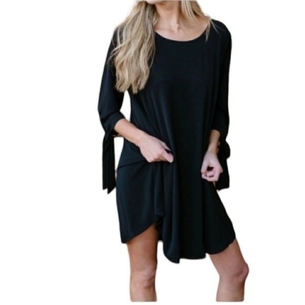 Black Tie Long Sleeves Flowy Over the Knee Dress Size Small